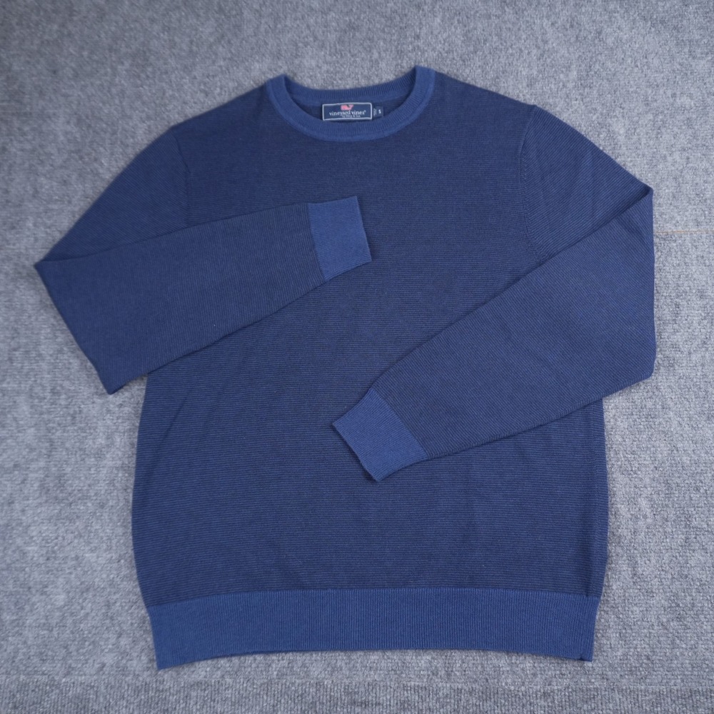 Vineyard Vines Sweater Mens Small Blue Wool Blend Crewneck Micro Stripe Pullover